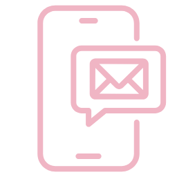 Pink Smartphone mit einer Sprechblase, die eine E-Mail darstellt.