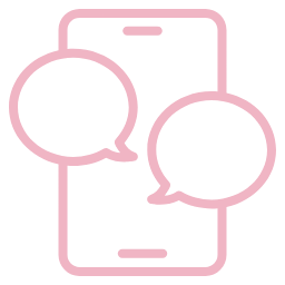 Rosa Smartphone mit zwei Sprechblasen, die Kommunikation symbolisieren.